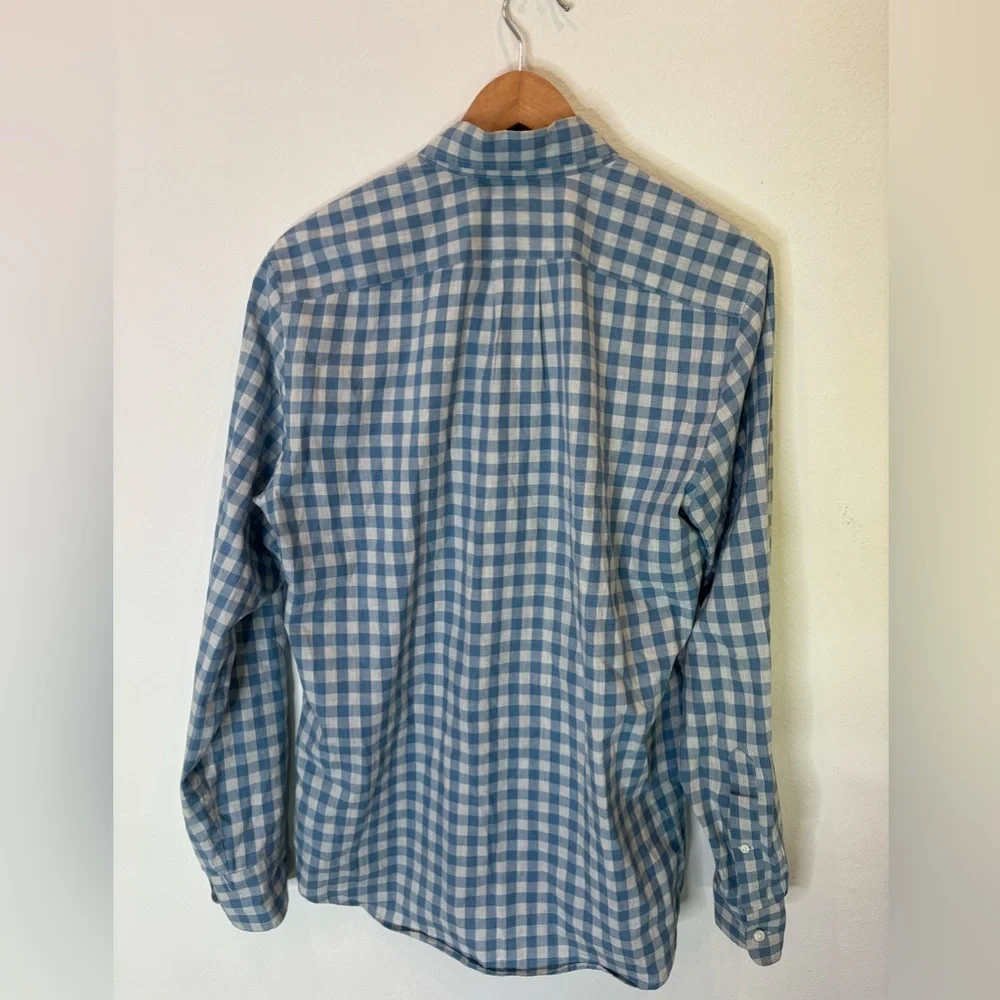 J Crew Mens Gingham Button Up‎ Shirt Size L Blue Long Sleeve Collared